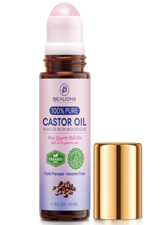 Bealions Castor Oil Roll On for Face: Castor Oil with Rose Quartz Roller for Massage - Deep Hydration Skin Moisturizer - Birthday Valentine Gifts for Women 35-65 (1.7 FL. OZ.) - Image 1